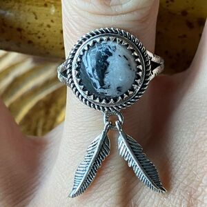 Real White Buffalo Feather Ring Size 6